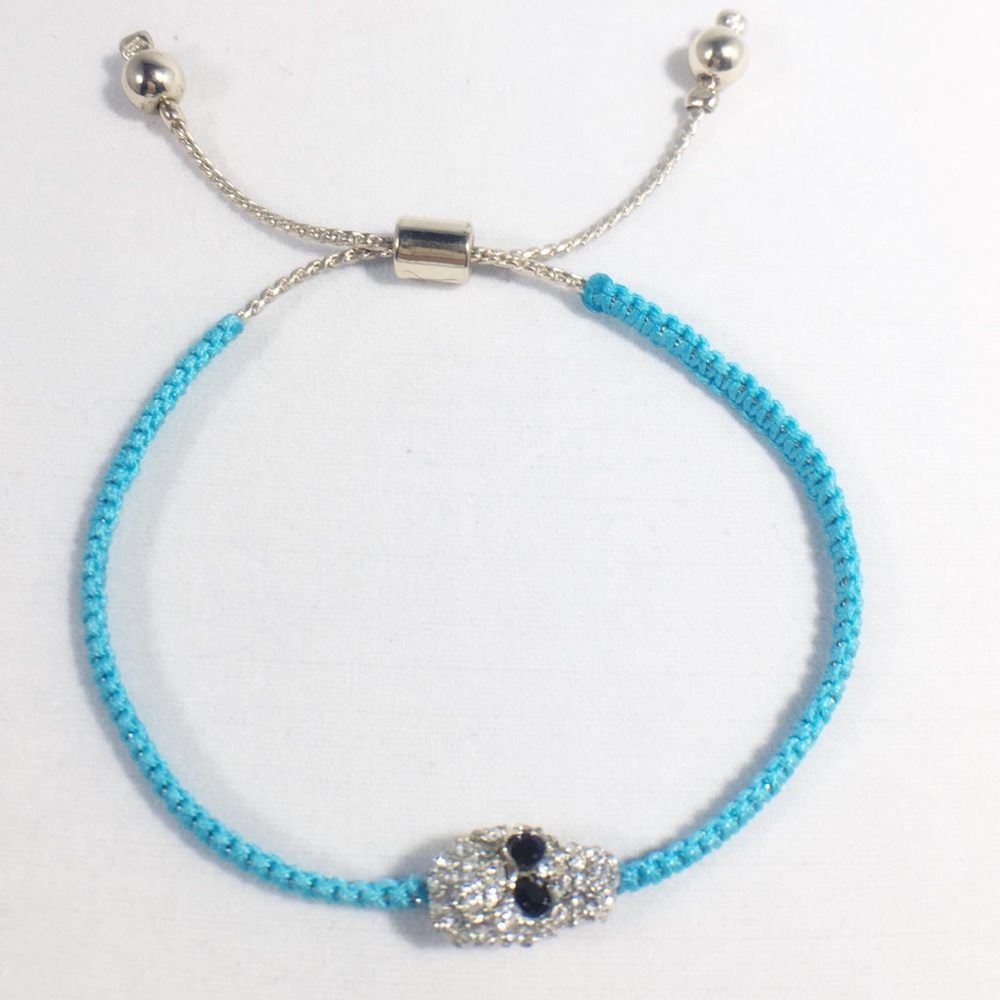 NWOT Rhinestone Scull Woven Bracelet Rock On! 落落